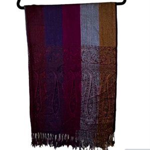 💐🌷Pashima Shawl/ Scarf/ Wrap - Deep Burgandy and Gold - Oversized - NWOT